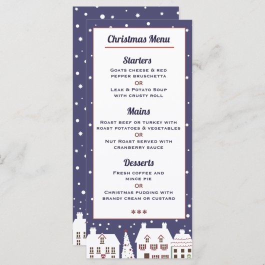 Winter Snow Village-kerstmenu Menu (Voorkant / Achterkant)