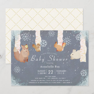 Winter Snow Woodland Animal Blue Baby shower Kaart