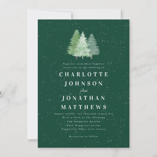 Winter Snow Woodland Waterverf bruiloft QR-code Kaart (Voorkant)