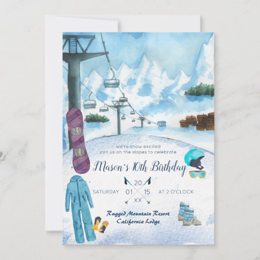Winter Snowboarding Birthday Party Invitation (Voorkant)