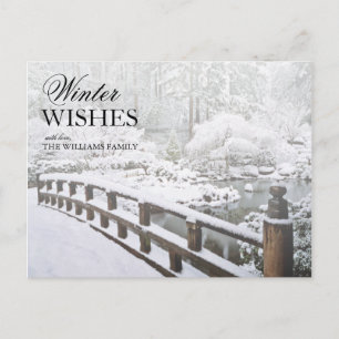 Winter Snowfall bij de Japanse tuin Briefkaart