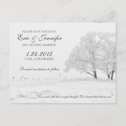 Winter Snowfall Classic Wedding Save the Date Aankondigingskaart (Voorkant)