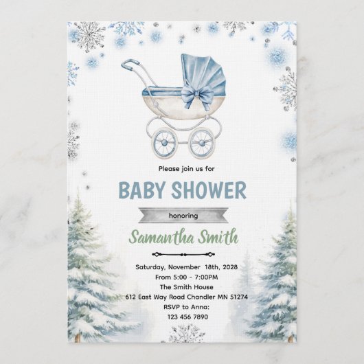 Winter snowflake baby shower invitation (Devant)