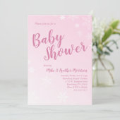 Winter Snowflake Baby shower Roze Meisje Kaart (Staand voorkant)