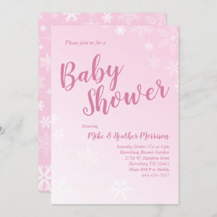 Winter Snowflake Baby shower Roze Meisje Kaart