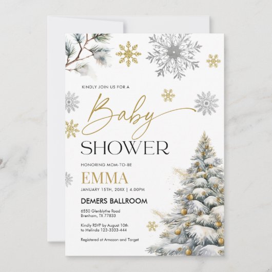 Winter Snowflake Baby shower Uitnodiging (Voorkant)