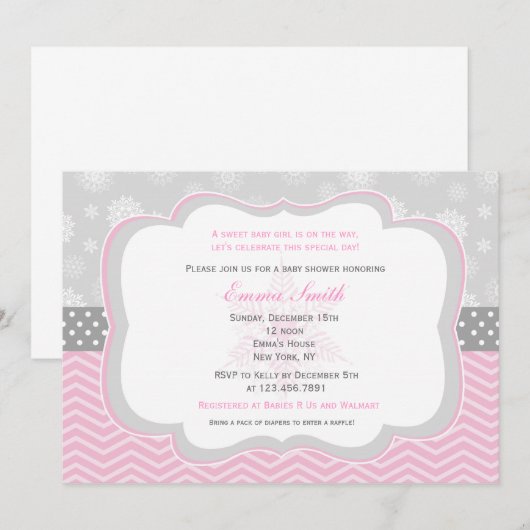 Winter Snowflake Baby Shower-uitnodigingen Kaart (Voorkant / Achterkant)
