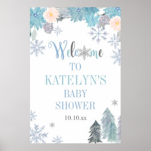 Winter Snowflake Baby shower Welkomstteken Blauw Poster