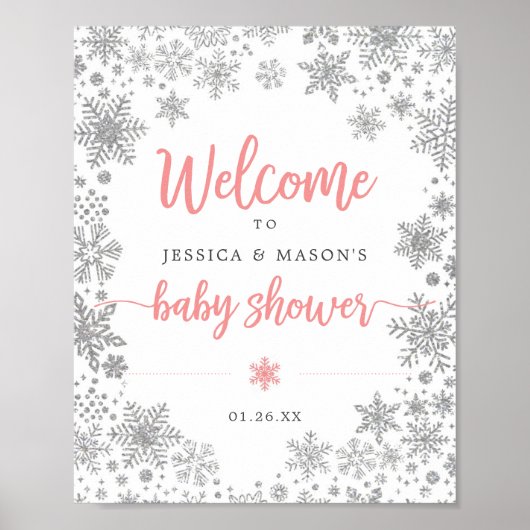 Winter Snowflake Baby shower Welkomstteken Poster (Voorkant)