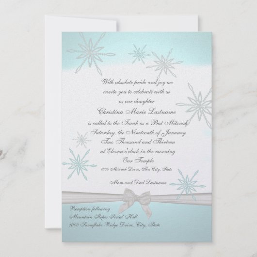 Winter Snowflake Bat Mitzvah Kaart (Voorkant)
