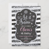 WInter Snowflake Birthday Invitation Glitter Kaart (Voorkant)