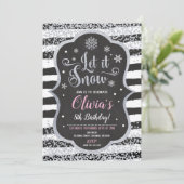 WInter Snowflake Birthday Invitation Glitter Kaart (Staand voorkant)