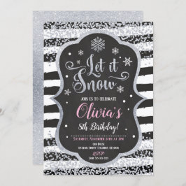 WInter Snowflake Birthday Invitation Glitter Kaart