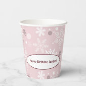 Winter Snowflake Bleek-roze Happy Birthday Papieren Bekers (Achterkant)