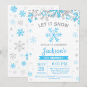 Winter Snowflake Blue en Silver Boy Birthday Kaart (Voorkant / Achterkant)