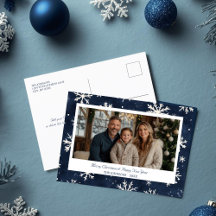 Winter Snowflake Border Navy Christmas Photo