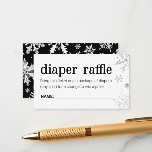 Winter Snowflake Diaper Raffle Ticket Enclosure Informatiekaartje (Voorkant / Achterkant in situ)
