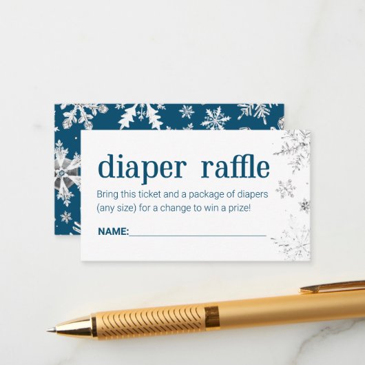 Winter Snowflake Diaper Raffle Ticket Enclosure Informatiekaartje (Voorkant / Achterkant in situ)