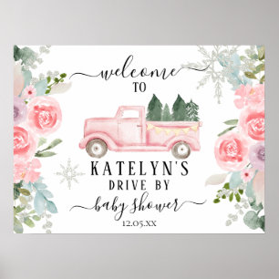 Winter Snowflake drive by Baby shower Welcome Sign Poster