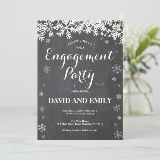 Winter Snowflake Engagement Party Kaart (Staand voorkant)