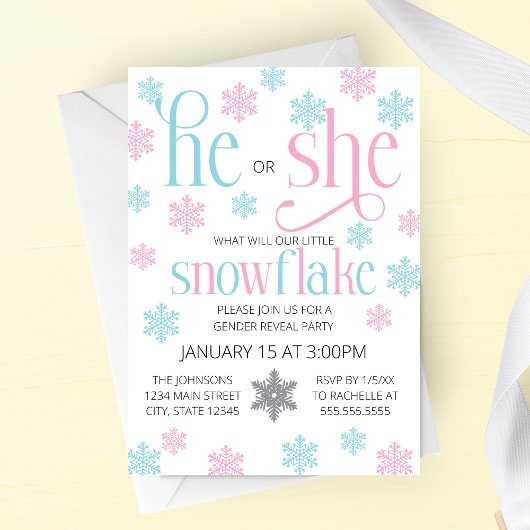 Winter Snowflake Gender Reveal Invitation