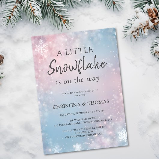Winter Snowflake Gender Reveal Invitation