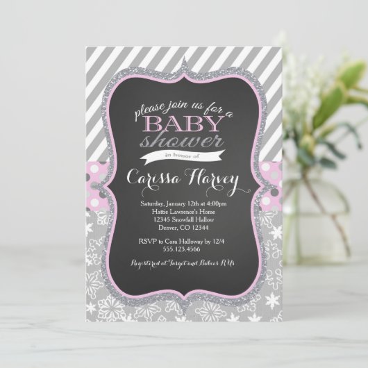 Winter Snowflake Girl baby shower-uitnodiging Kaart (Staand voorkant)