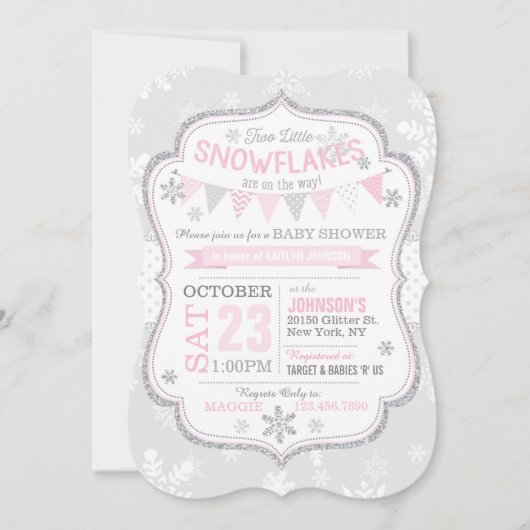 Winter Snowflake Glitter Baby shower Uitnodiging (Voorkant)