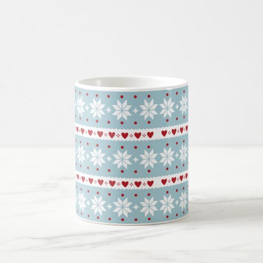 Winter Snowflake Hearts Designer Coffee Mok (Center)