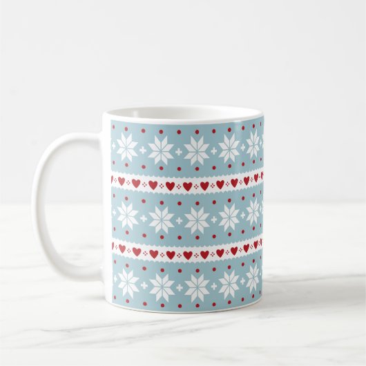 Winter Snowflake Hearts Designer Coffee Mok (Links)