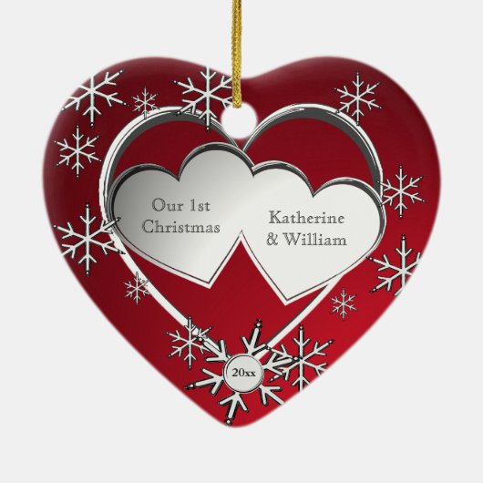 Winter Snowflake Lijst Red Keramisch Ornament (Achterkant)