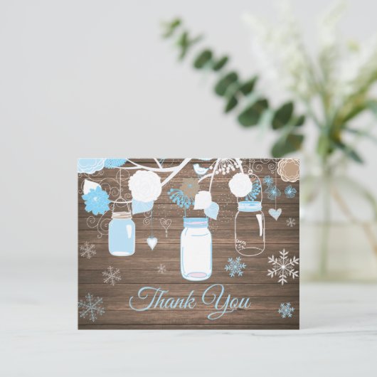 Winter Snowflake Mason Jar Blue Hartelijk dank Bedankkaart (Staand voorkant)