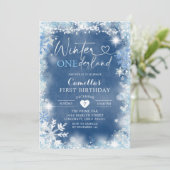 Winter Snowflake Onederland Birthday Invite11-2 Kaart (Staand voorkant)