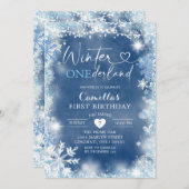 Winter Snowflake Onederland Birthday Invite11-2 Kaart (Voorkant / Achterkant)