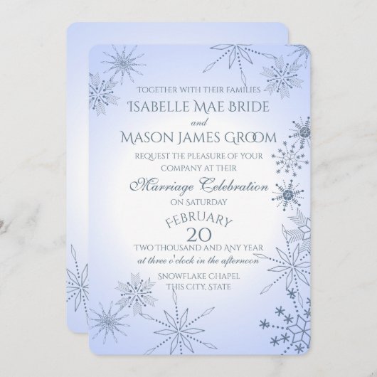 Winter Snowflake Pareltjes bruiloft Kaart (Voorkant / Achterkant)