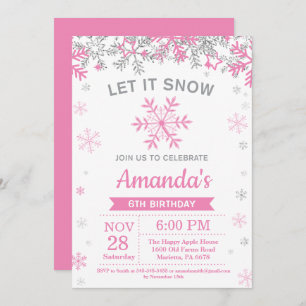 Winter Snowflake Pink en Silver Girl Birthday Kaart
