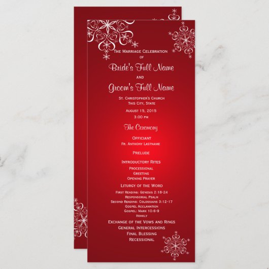 Winter Snowflake Red Wedding Programma (Voorkant / Achterkant)