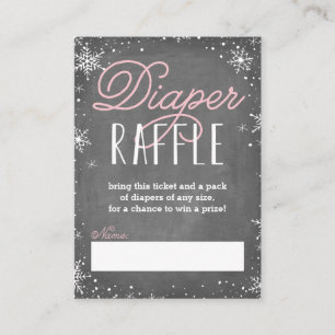 Winter Snowflake Roze Baby Diaper Raffle Ticket Informatiekaartje