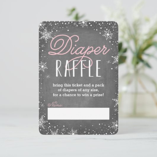 Winter Snowflake Roze Baby Luier Raffle Ticket Kaart (Staand voorkant)