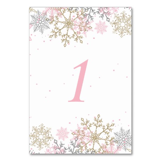 Winter Snowflake Roze en goudBaby shower Tabel N Kaart (Voorkant)
