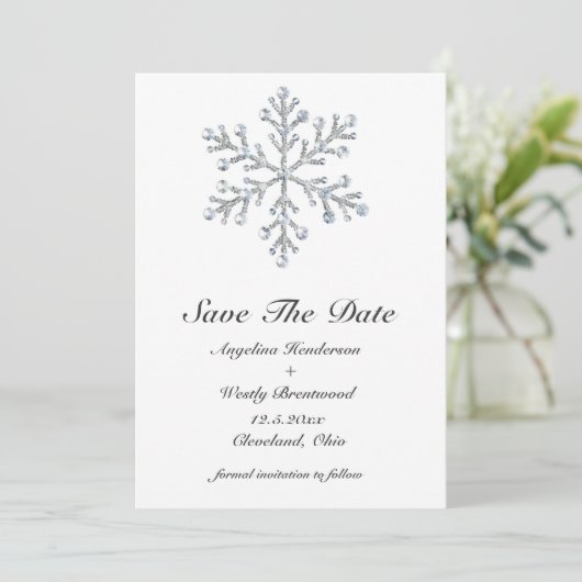 Winter Snowflake Save the Date (Staand voorkant)