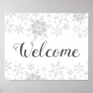 Winter Snowflake Silver Baby shower Welkomstteken Poster