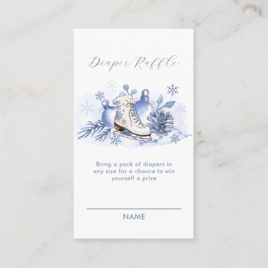 Winter Snowflake Skate Diaper Raffle Baby Shower Informatiekaartje (Voorkant)