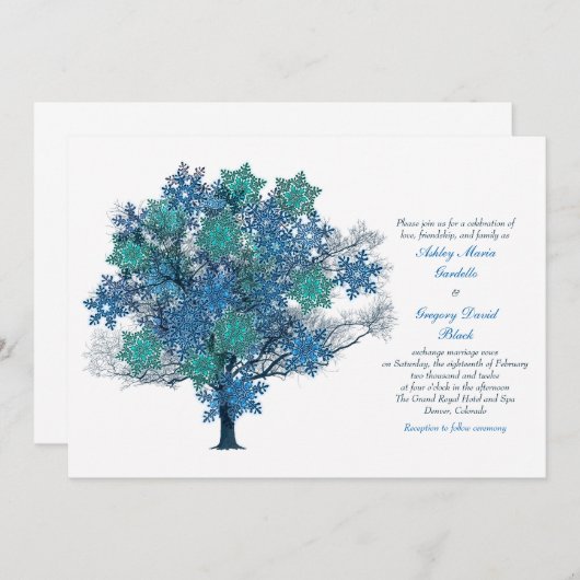 Winter Snowflake Tree Weddenschap Kaart (Voorkant / Achterkant)