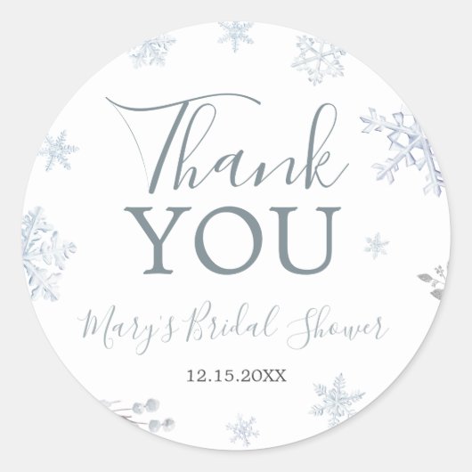 Winter Snowflake Vrijgezellenfeest Dank u Ronde Sticker (Voorkant)