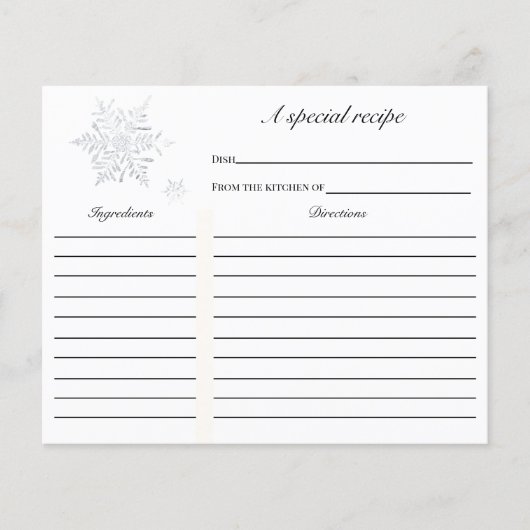 Winter Snowflake Vrijgezellenfeest Recipcard (Voorkant)