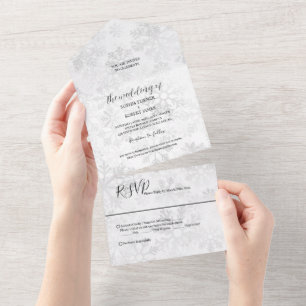 Winter Snowflake Wedding All In One Uitnodiging