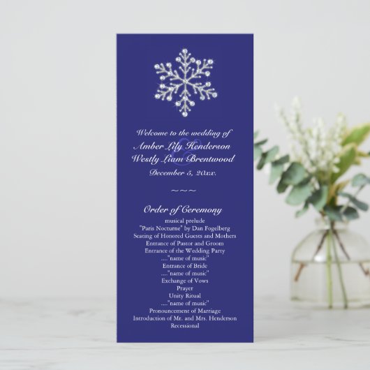 Winter Snowflake Wedding Programme Programma (Staand voorkant)