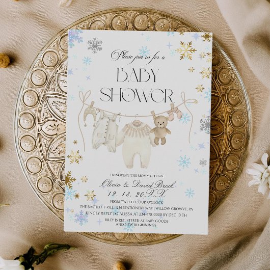 Winter Snowflakes Baby Shower Invitation