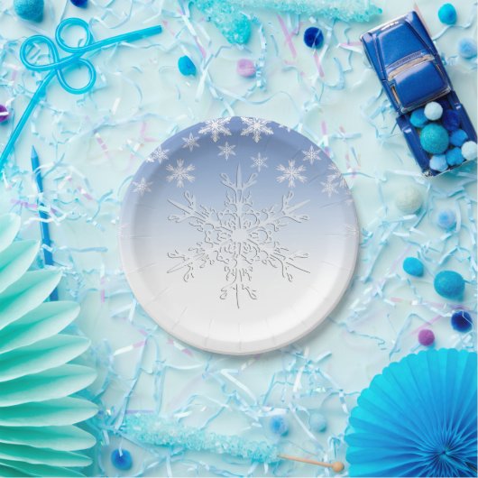 Winter Snowflakes Blue 7" Papieren Bordje (Feest)